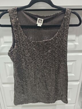 ANNE KLEIN Sequence Scoop Neck Women's Tank Top - Brown